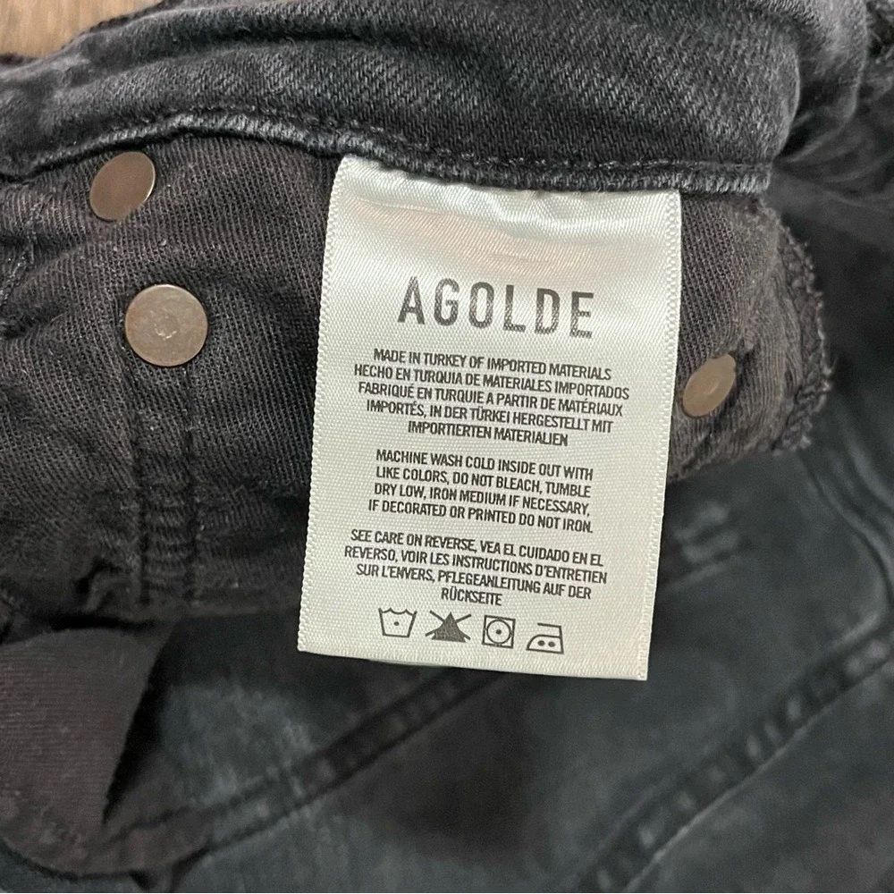 AGOLDE Nico High Rise Slim Straight Jeans Washed Black‎ Distressed Button Fly 29
